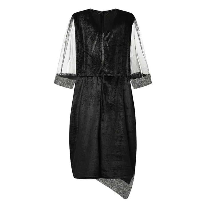 Women's Party Dress with Sequin & Mesh Sleeve | Plus Size Midi