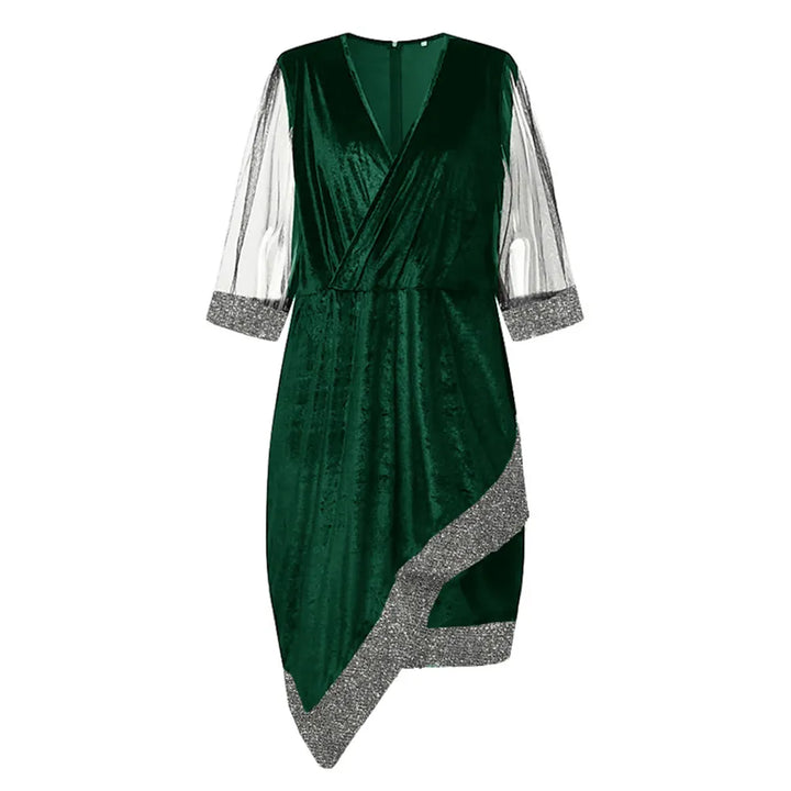 Women's Party Dress with Sequin & Mesh Sleeve | Plus Size Midi