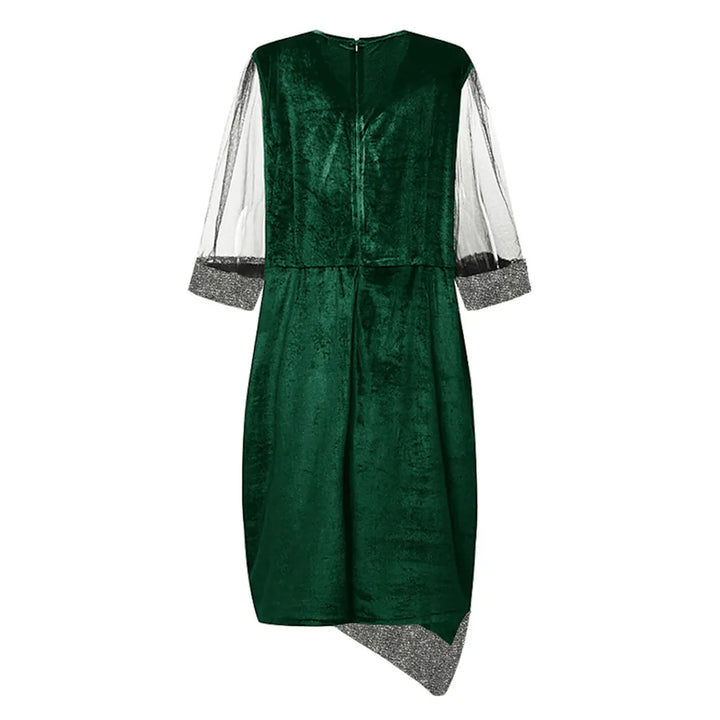 Women's Party Dress with Sequin & Mesh Sleeve | Plus Size Midi