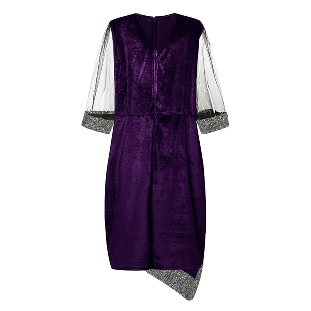 Women's Party Dress with Sequin & Mesh Sleeve | Plus Size Midi