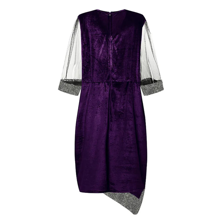 Women's Party Dress with Sequin & Mesh Sleeve | Plus Size Midi