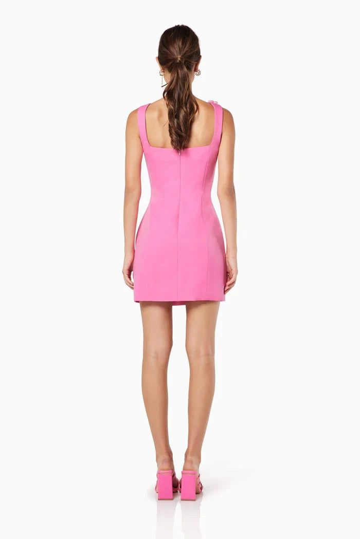 Women's Pink Dress with 3D Floral Hem | Square Neck