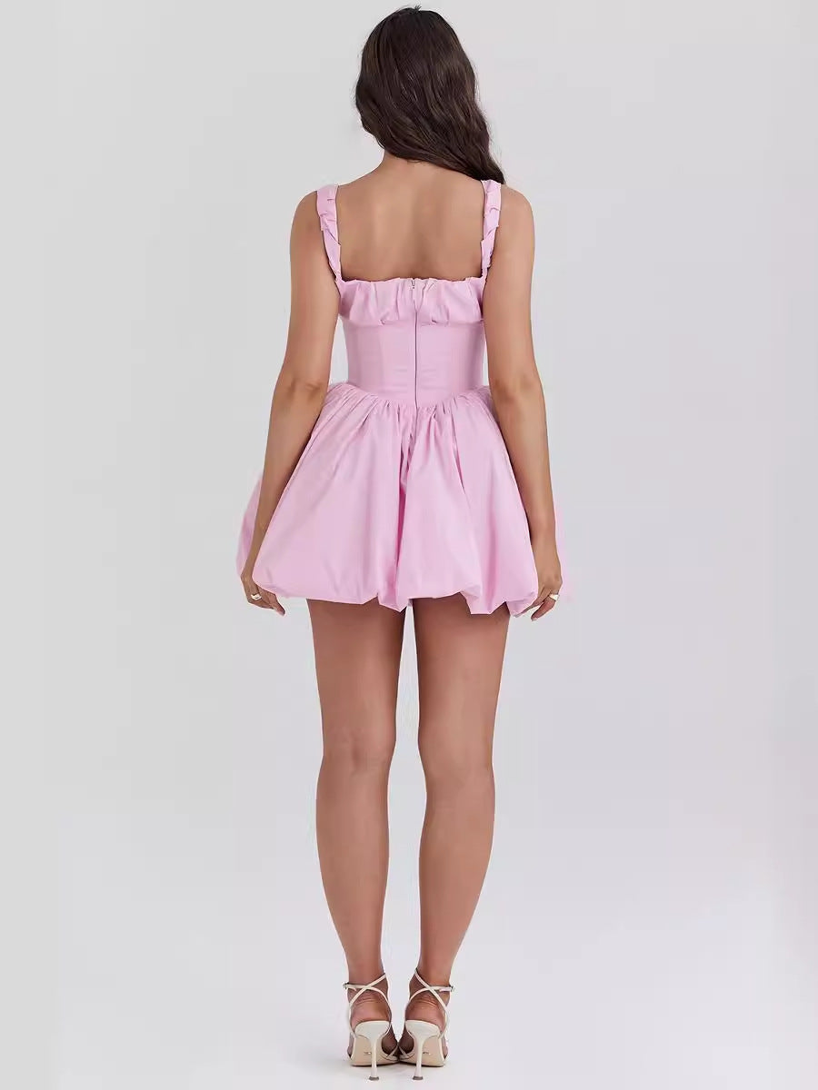 Women's Pink Dress with Corset Bodice & Bubble Skirt | Mini