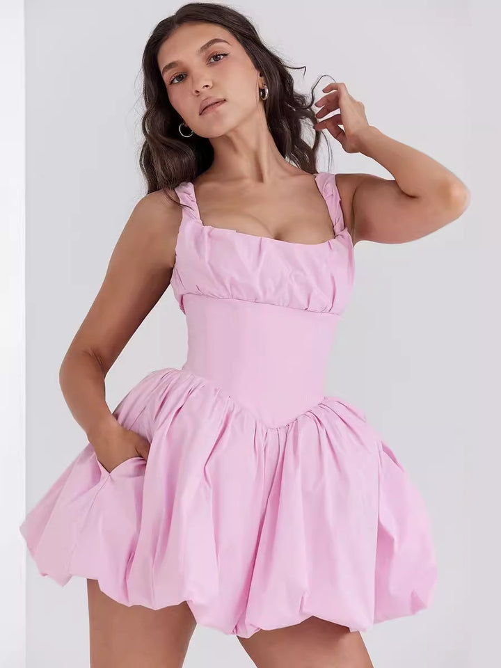 Women's Pink Dress with Corset Bodice & Bubble Skirt | Mini