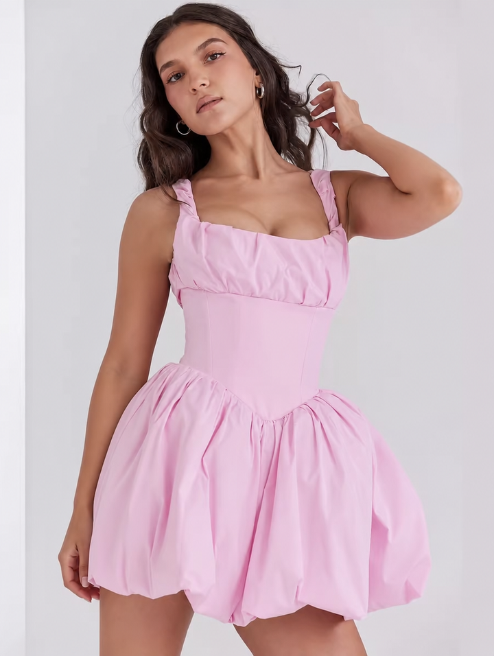 Women's Pink Dress with Corset Bodice & Bubble Skirt | Mini