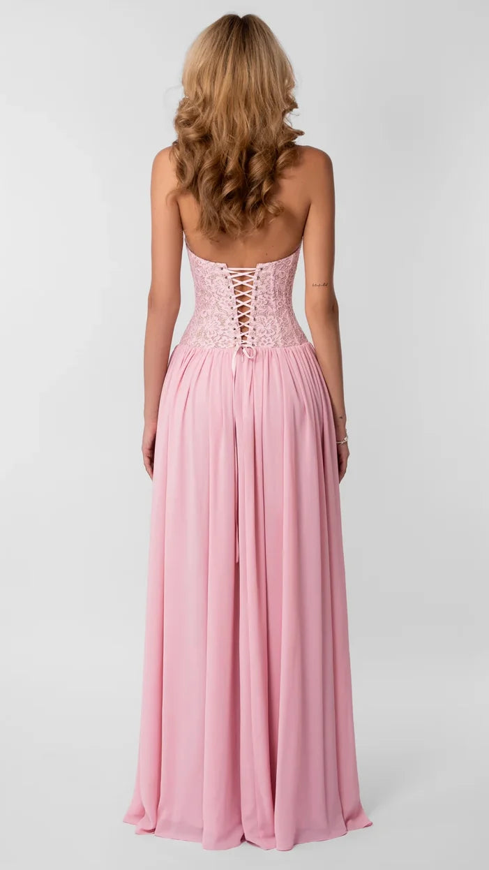 Women's Pink Dress with Halter Neck | Pleated Maxi