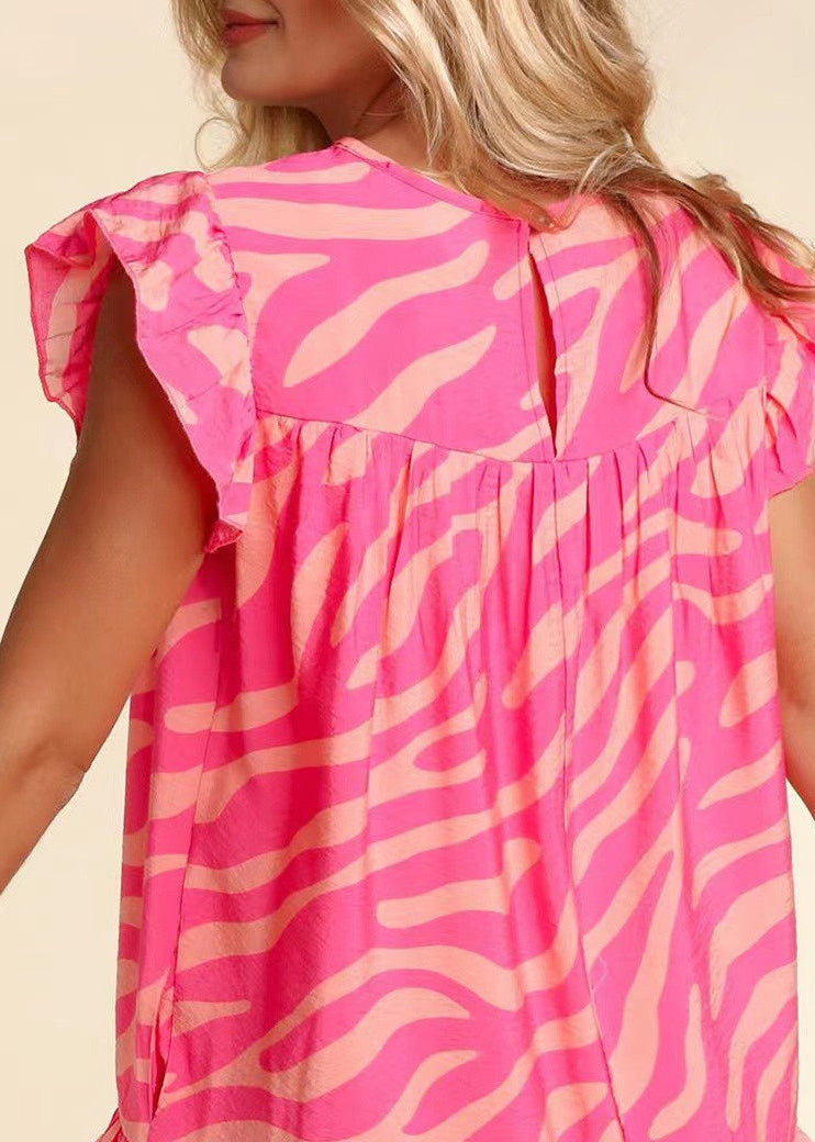 Women's Pink Dress with Zebra Print | Ruffle Sleeve