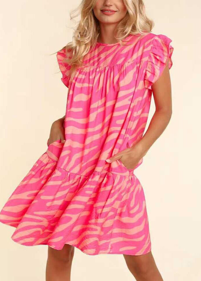 Women's Pink Dress with Zebra Print | Ruffle Sleeve