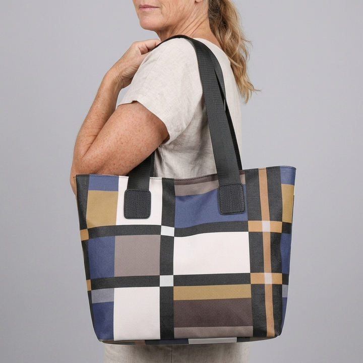Women's Plaid Tote Bag with Wide Straps | Work
