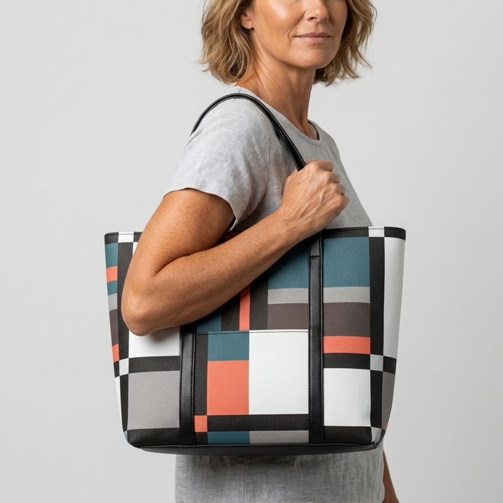 Women's Plaid Tote Bag with Wide Straps | Work