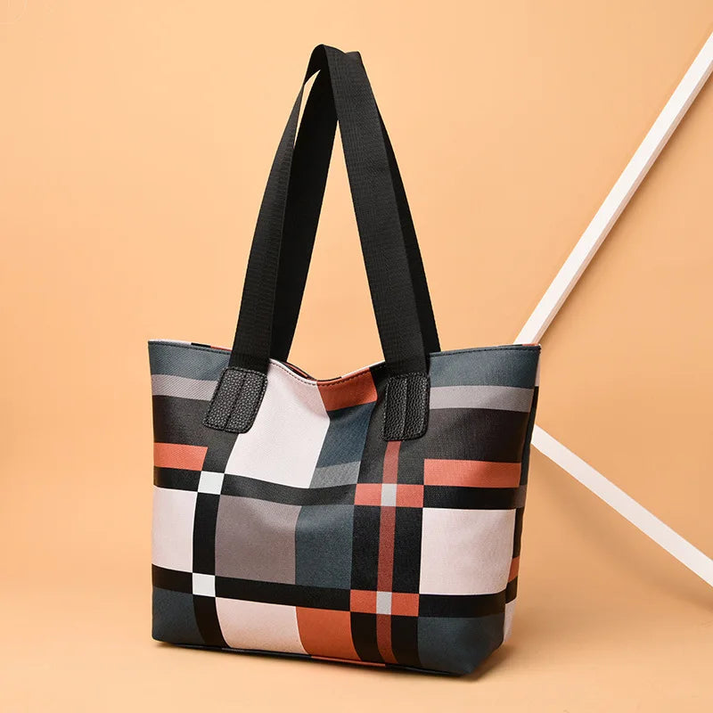 Women's Plaid Tote Bag with Wide Straps | Work