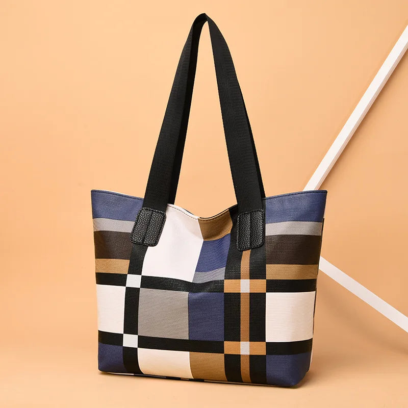 Women's Plaid Tote Bag with Wide Straps | Work