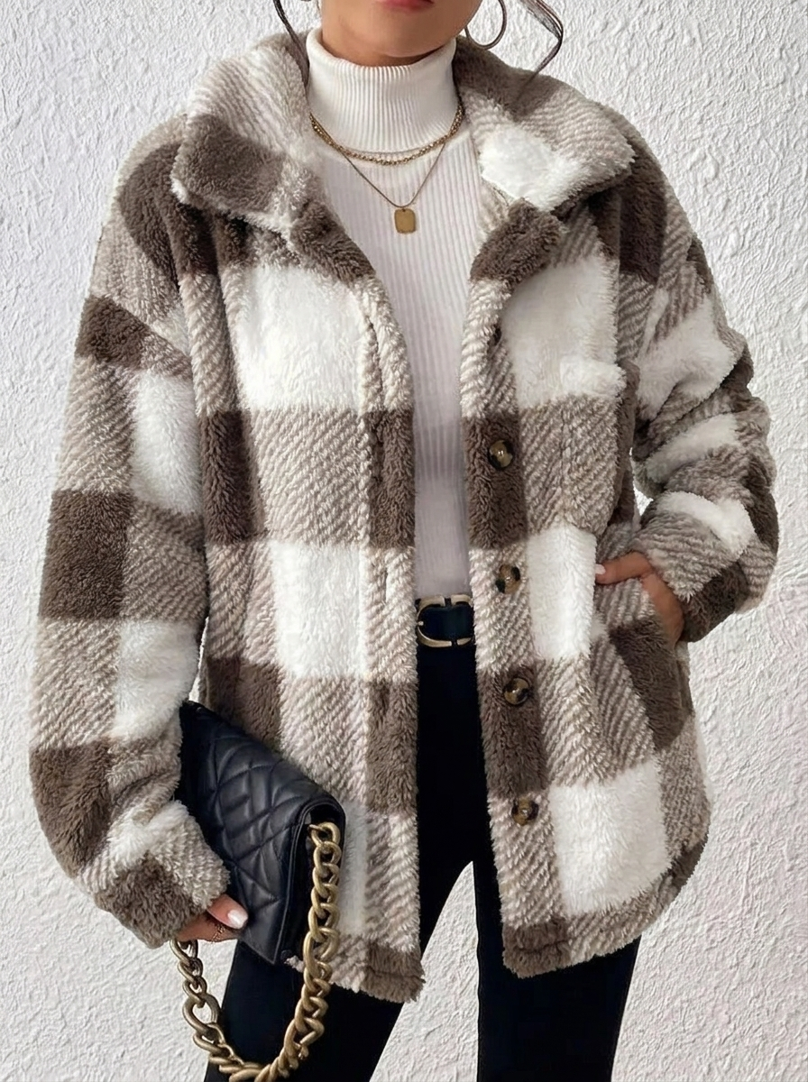 Women's Plaid Winter Jacket | Button Up