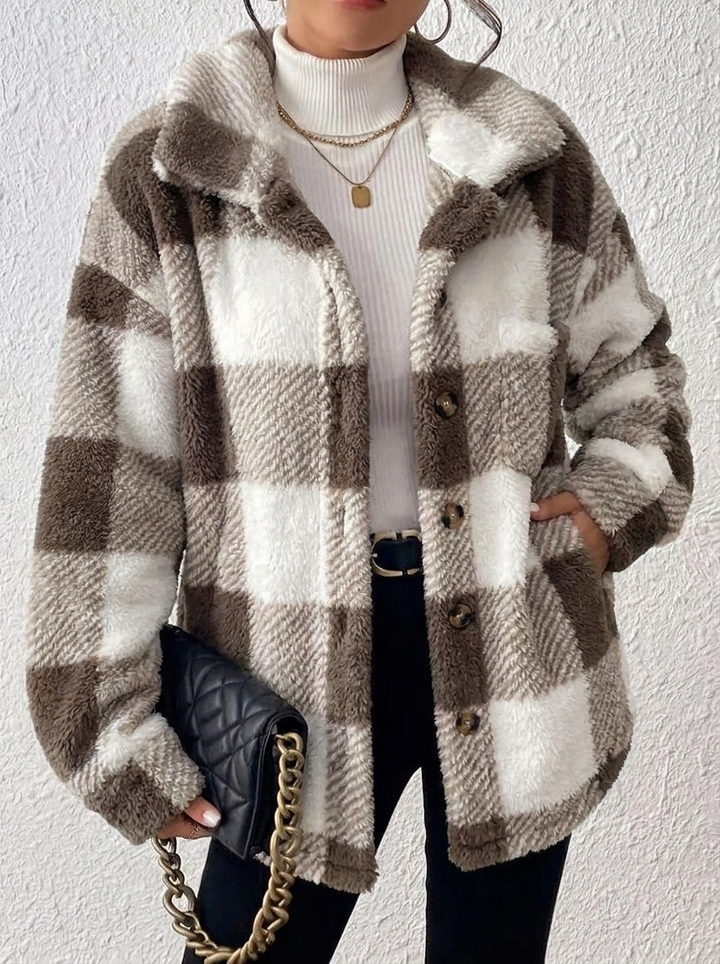 Women's Plaid Winter Jacket | Button Up