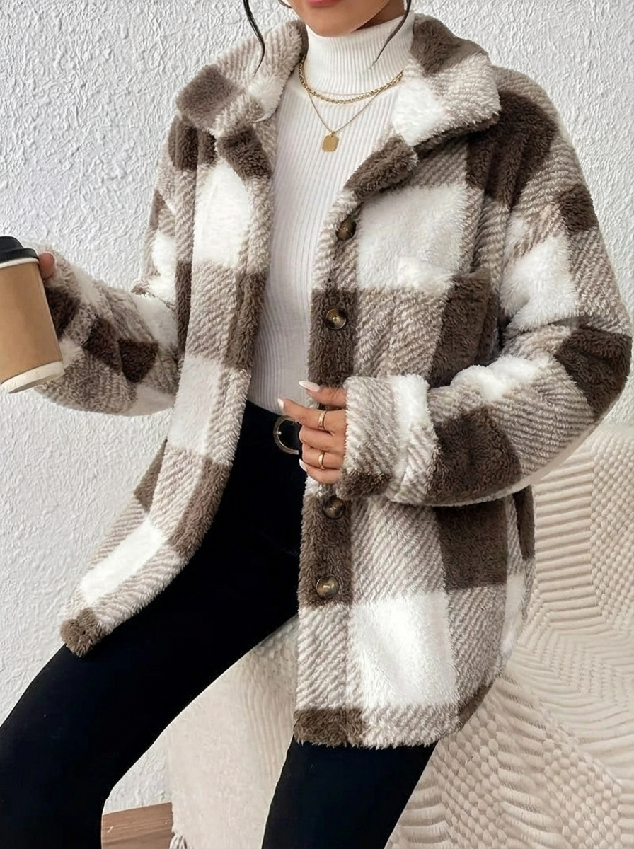 Women's Plaid Winter Jacket | Button Up