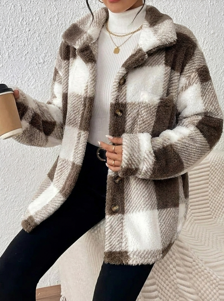 Women's Plaid Winter Jacket | Button Up