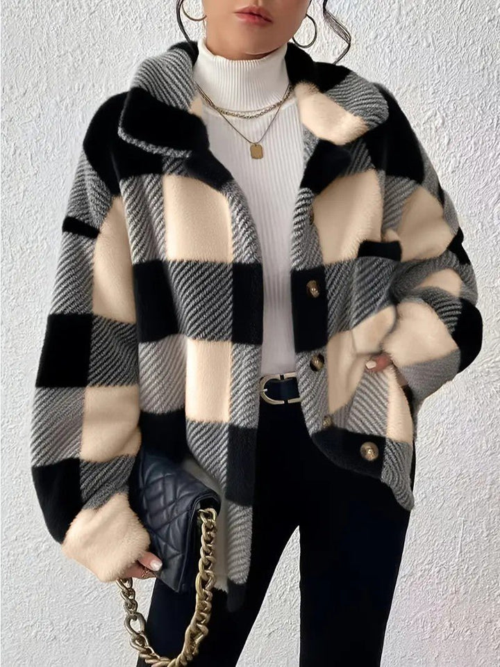 Women's Plaid Winter Jacket | Button Up