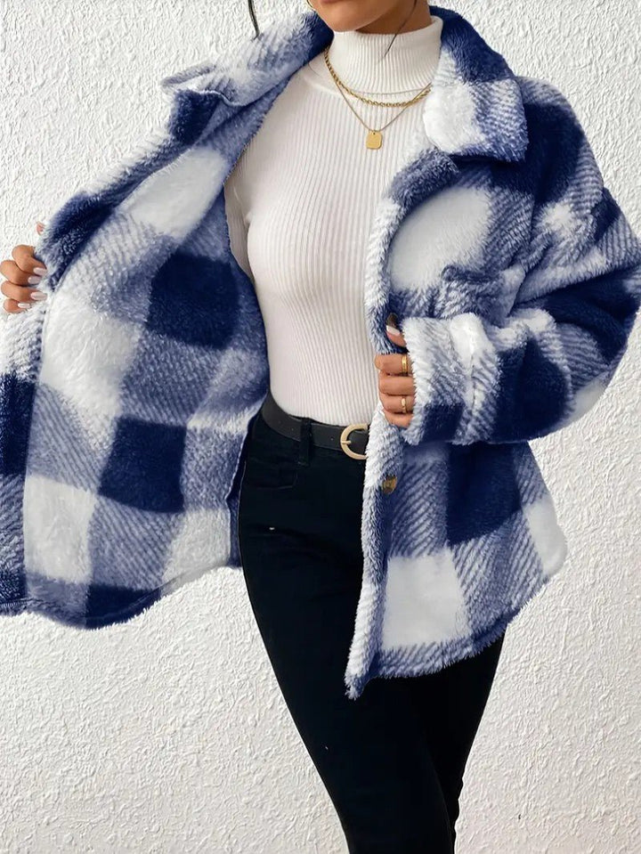 Women's Plaid Winter Jacket | Button Up