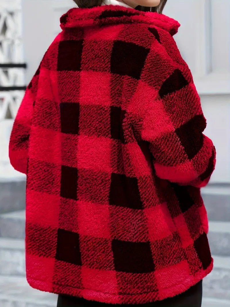 Women's Plaid Winter Jacket with Button Front | Collar