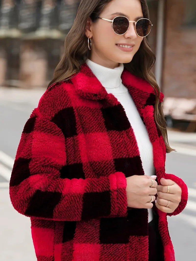 Women's Plaid Winter Jacket with Button Front | Collar
