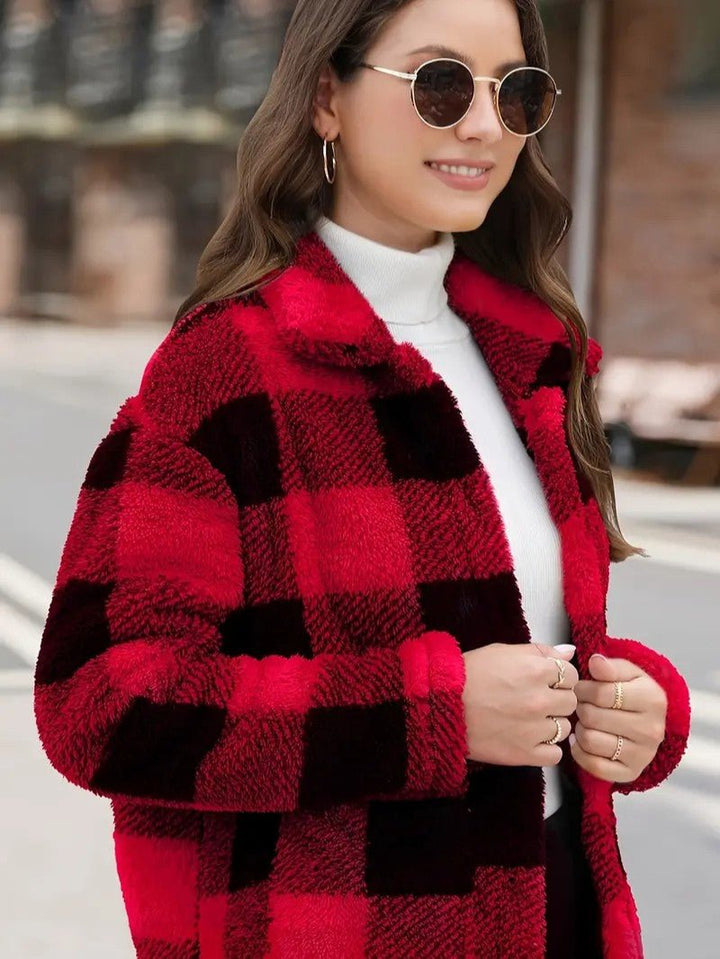Women's Plaid Winter Jacket with Button Front | Collar