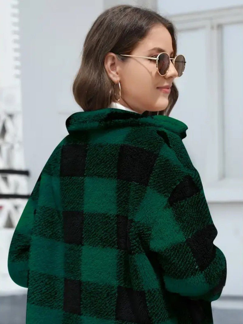 Women's Plaid Winter Jacket with Button Front | Collar