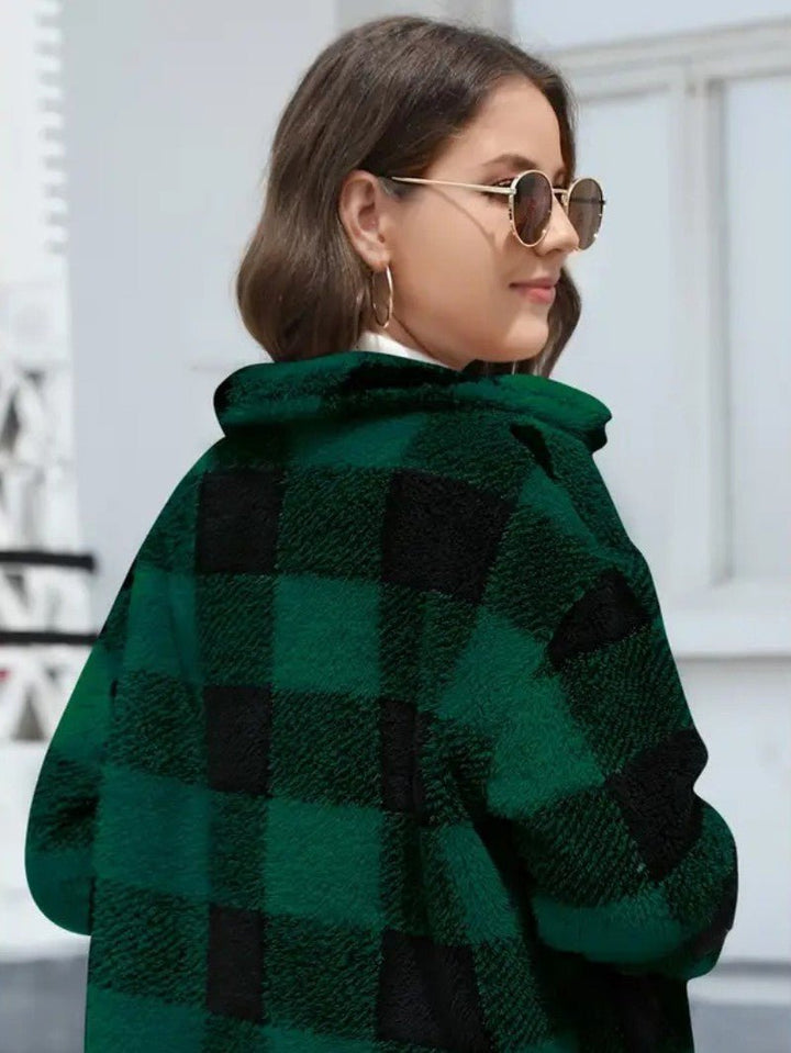 Women's Plaid Winter Jacket with Button Front | Collar