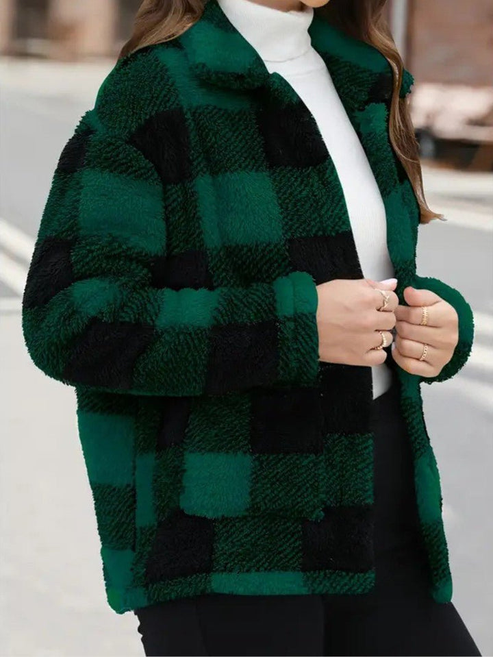 Women's Plaid Winter Jacket with Button Front | Collar