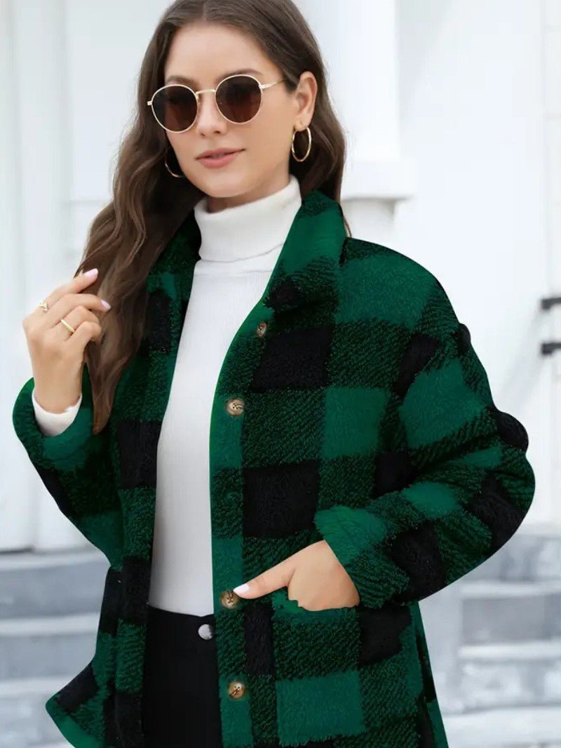 Women's Plaid Winter Jacket with Button Front | Collar