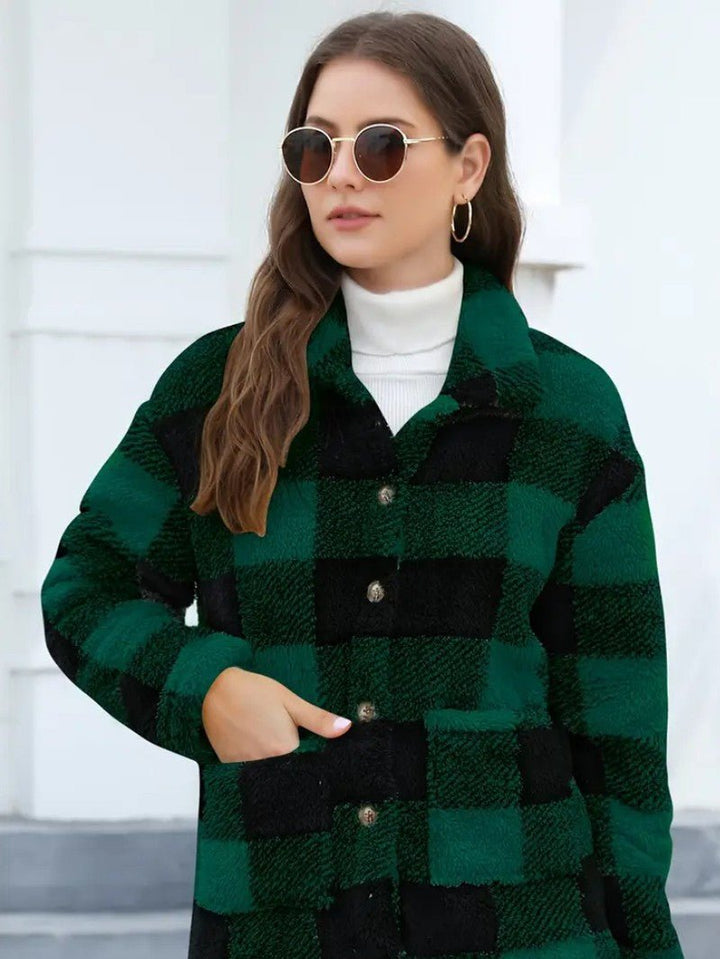 Women's Plaid Winter Jacket with Button Front | Collar