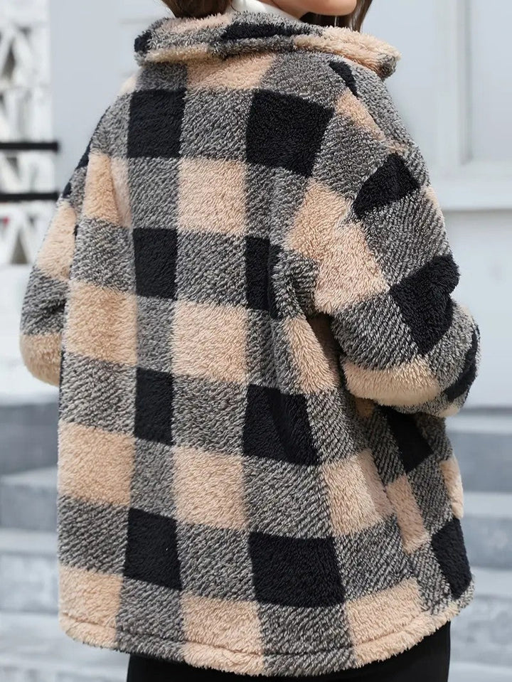Women's Plaid Winter Jacket with Button Front | Collar