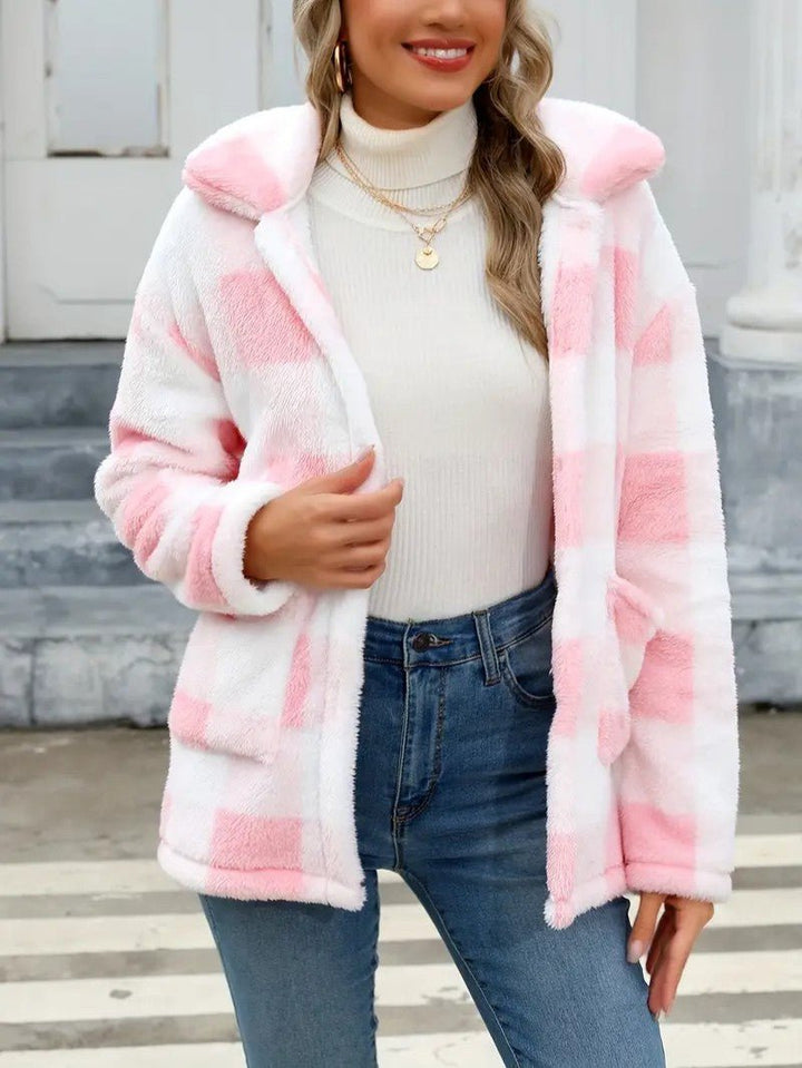 Women's Plaid Winter Jacket with Button Front | Collar