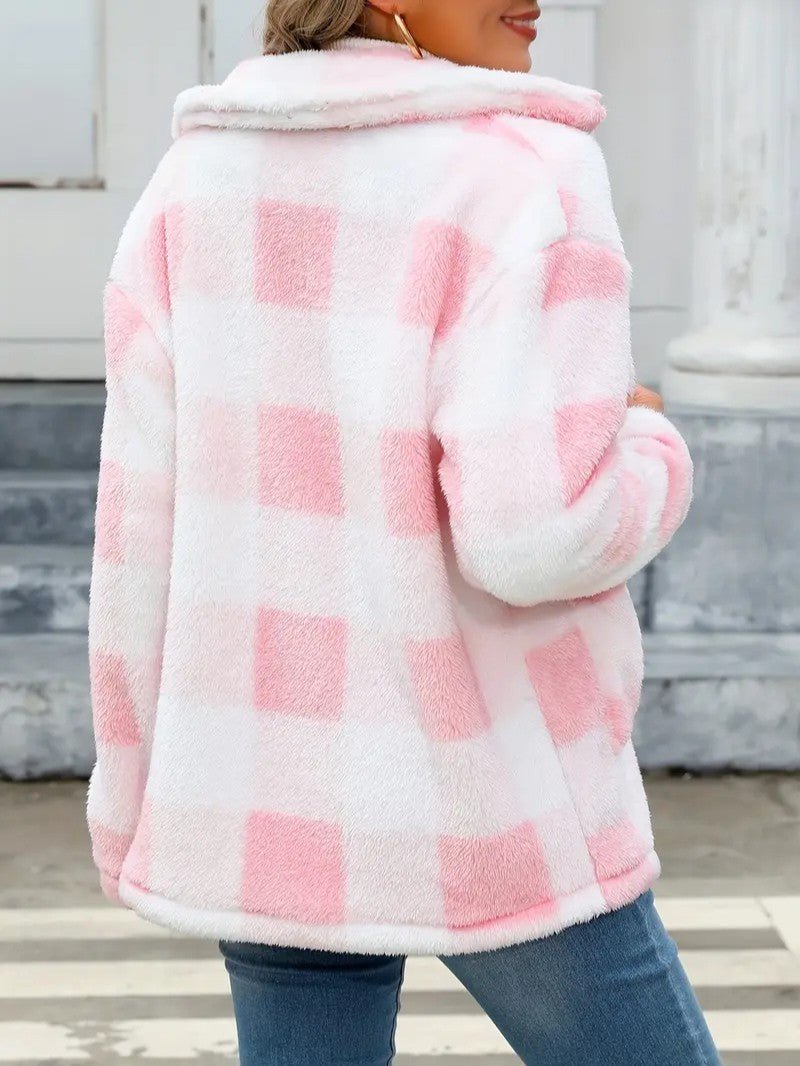 Women's Plaid Winter Jacket with Button Front | Collar