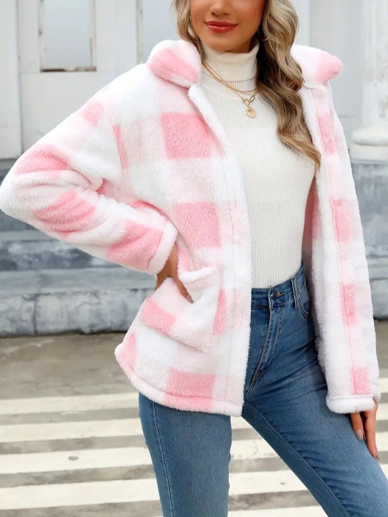 Women's Plaid Winter Jacket with Button Front | Collar