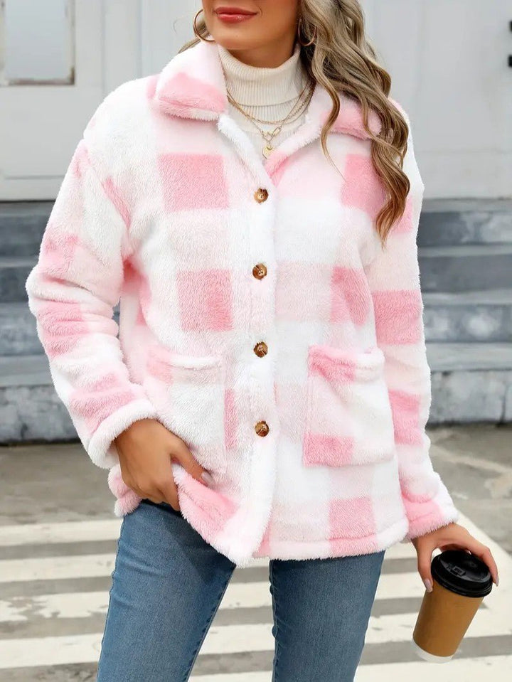 Women's Plaid Winter Jacket with Button Front | Collar
