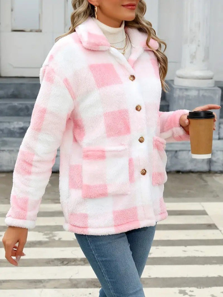 Women's Plaid Winter Jacket with Button Front | Collar