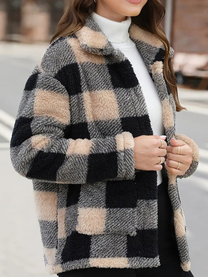 Women's Plaid Winter Jacket with Button Front | Collar