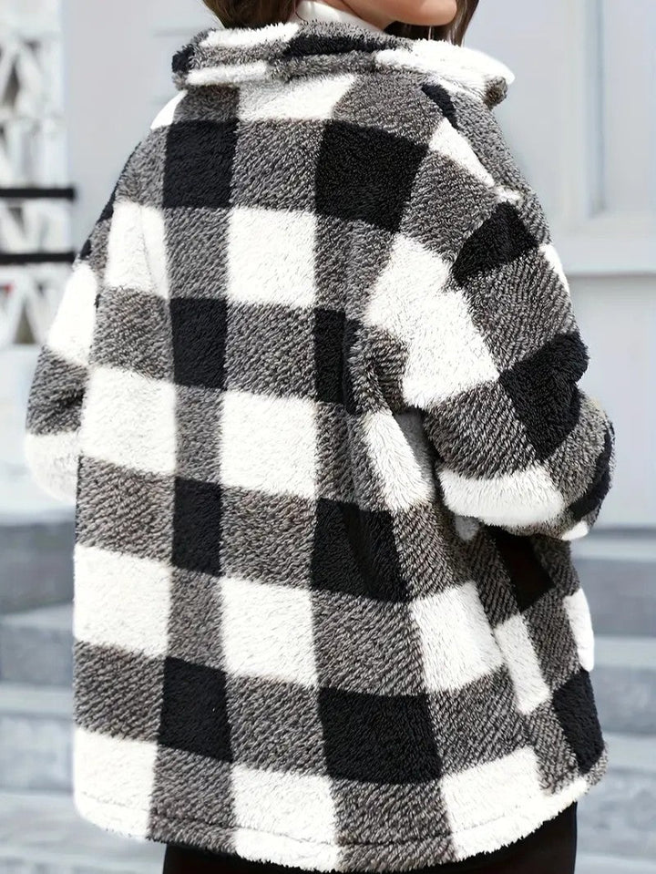 Women's Plaid Winter Jacket with Button Front | Collar