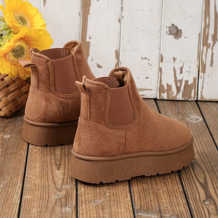 Women's Platform Chelsea Boots with Fluffy Lining | Elastic Panels