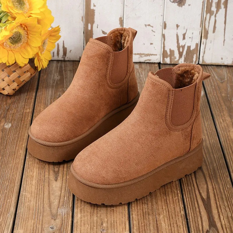 Women's Platform Chelsea Boots with Fluffy Lining | Elastic Panels