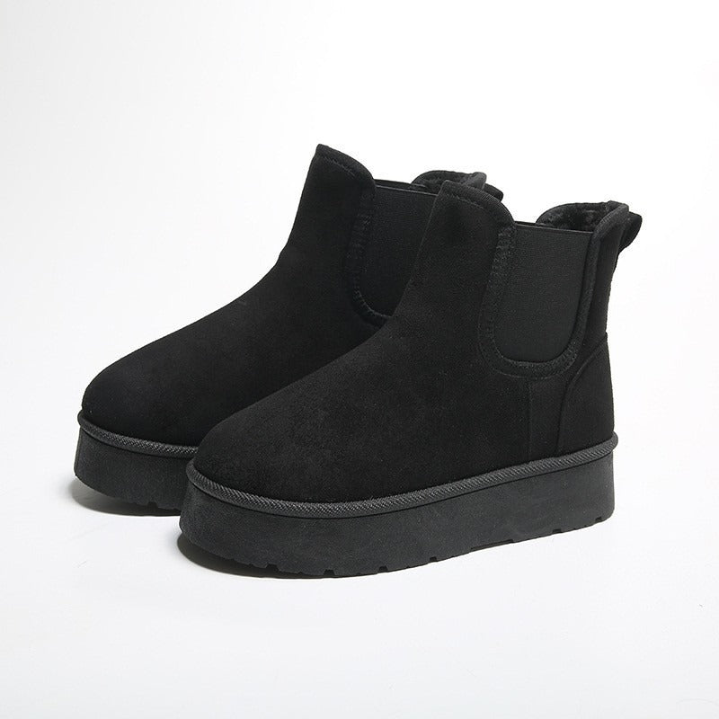 Women's Platform Chelsea Boots with Fluffy Lining | Elastic Panels