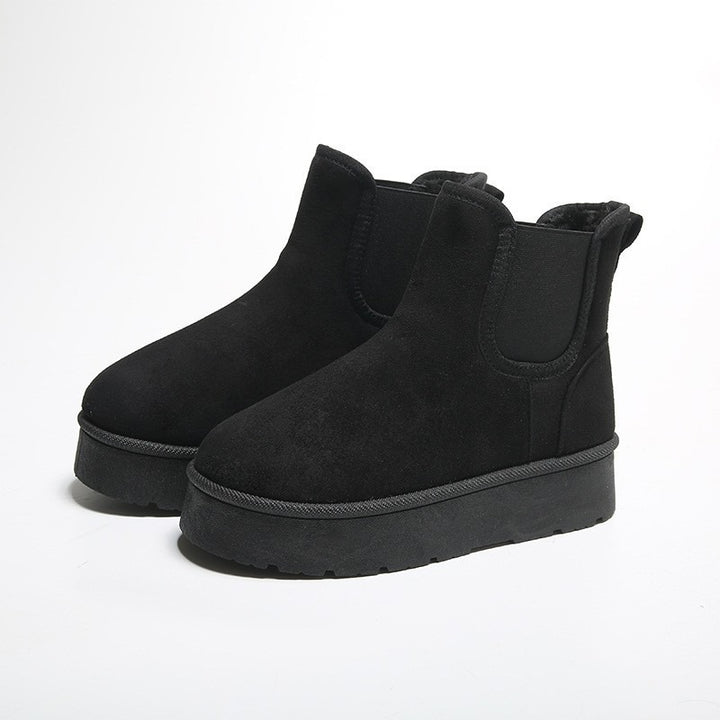 Women's Platform Chelsea Boots with Fluffy Lining | Elastic Panels