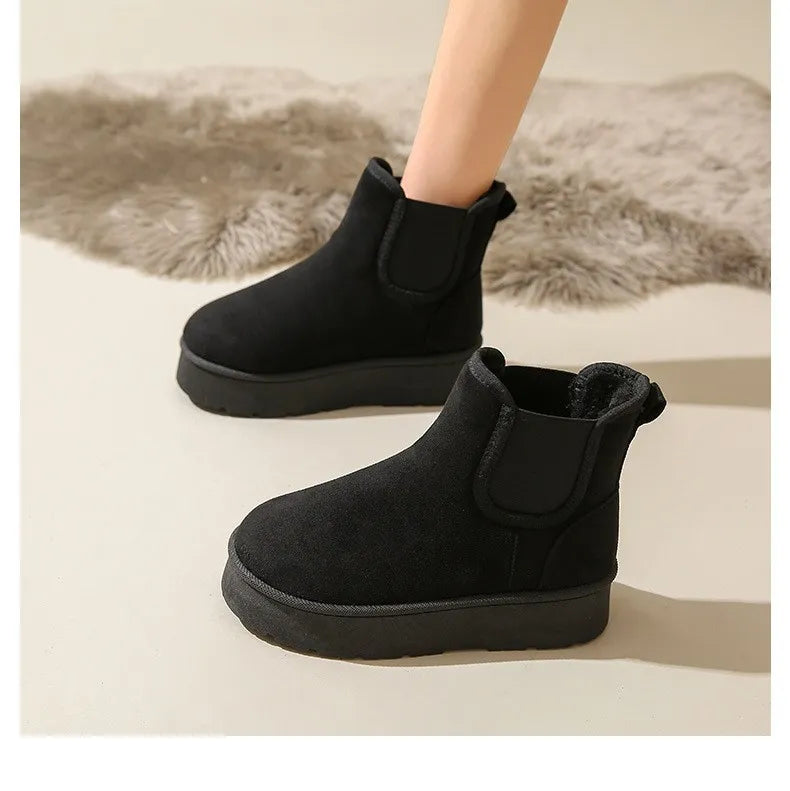 Women's Platform Chelsea Boots with Fluffy Lining | Elastic Panels