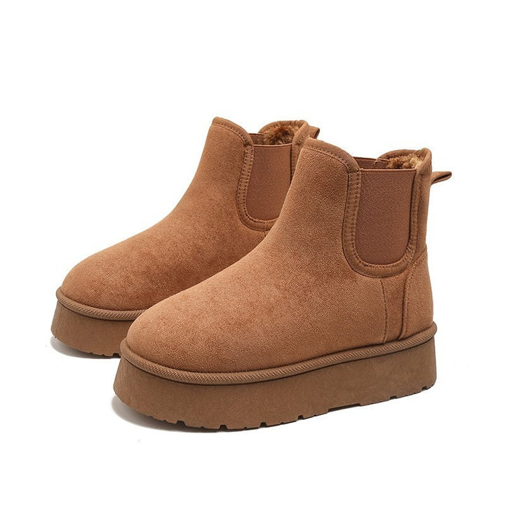 Women's Platform Chelsea Boots with Fluffy Lining | Elastic Panels
