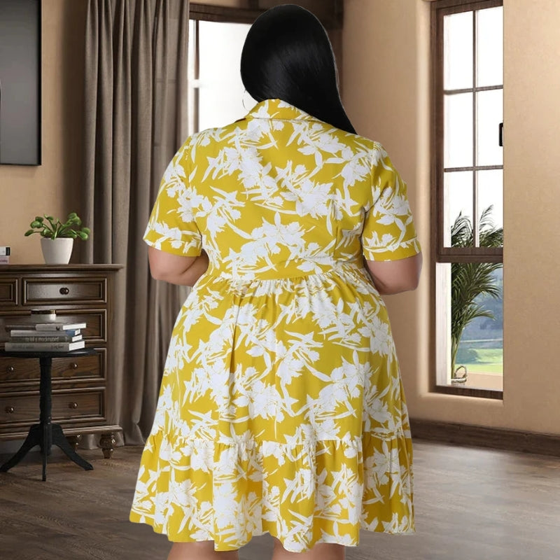Women's Plus Size Shirt Dress Floral | Tiered Midi