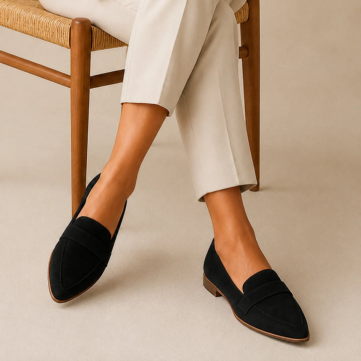 Women's Pointed Toe Loafers with Penny Strap & Slip-On | Flat