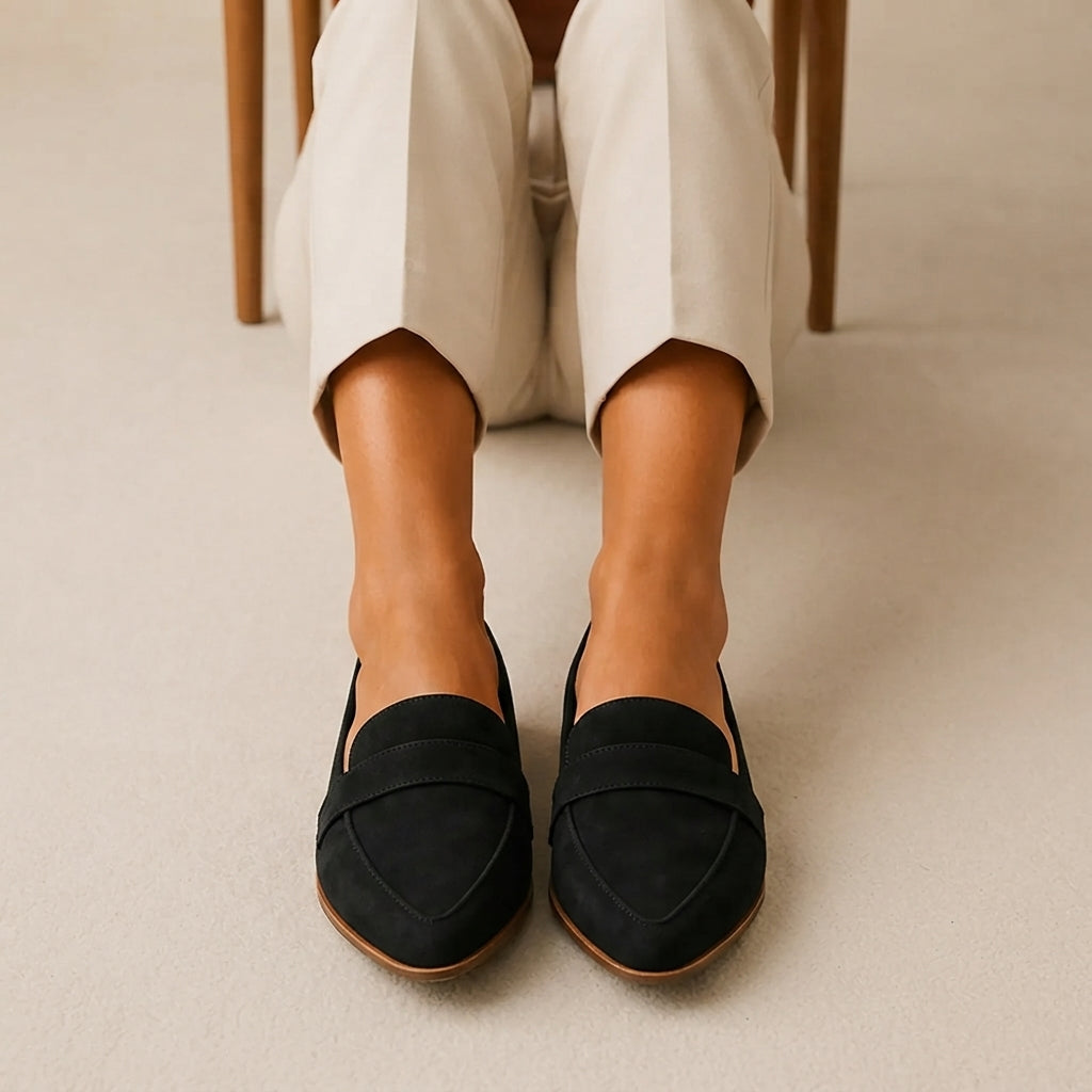 Women's Pointed Toe Loafers with Penny Strap & Slip-On | Flat