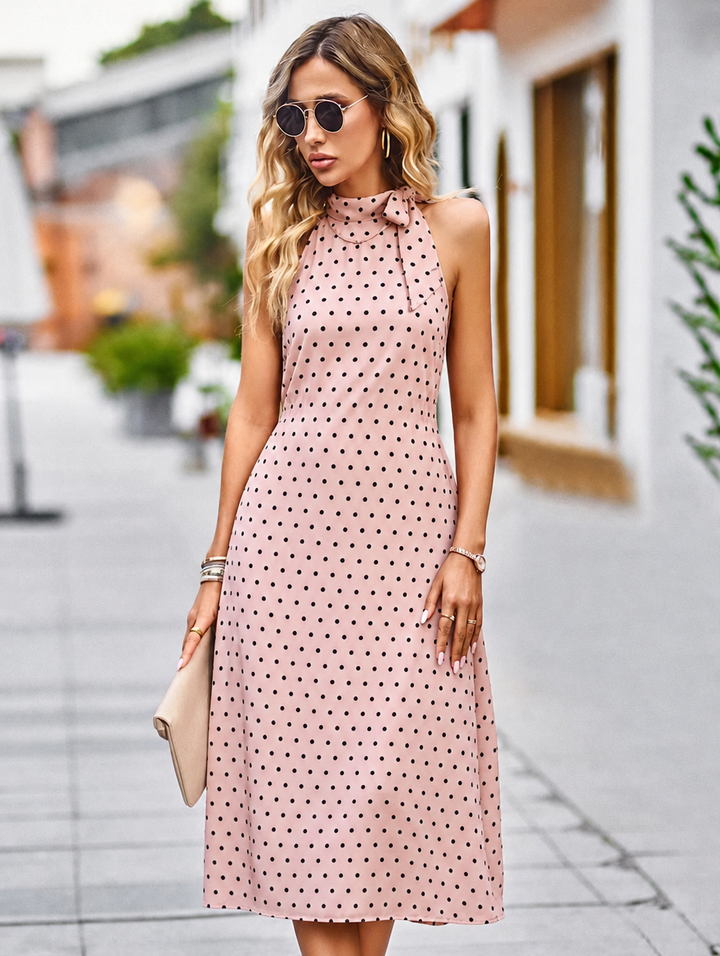 Women's Polka Dot Dress with Halter Neck | Midi