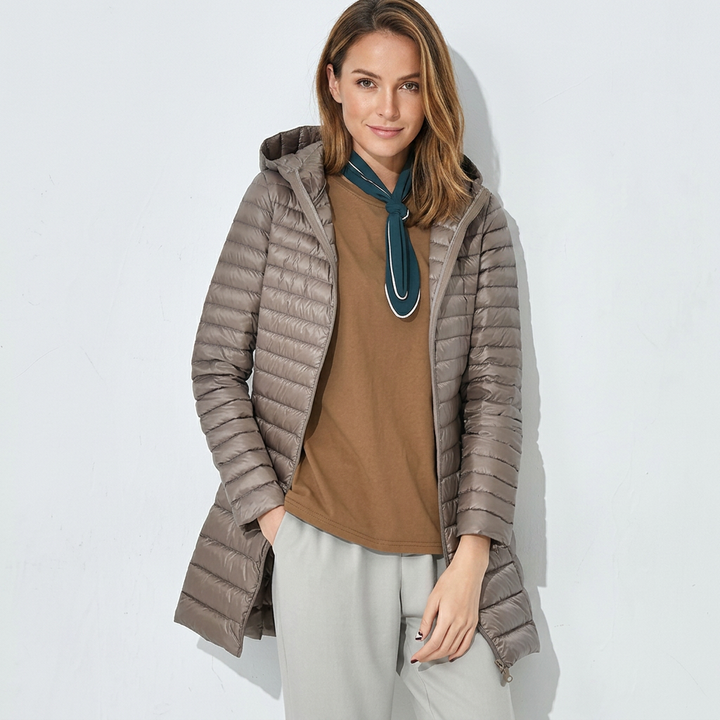 Women's Puffer Jacket Long Hooded Zip Up | Winter