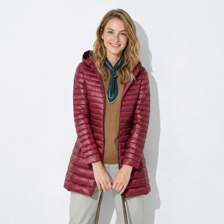 Women's Puffer Jacket Long Hooded Zip Up | Winter